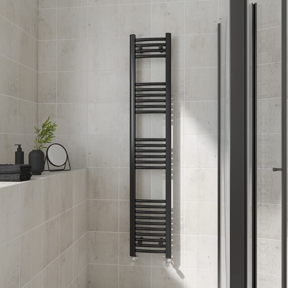 Warmehaus Curved Heated Towel Rail Black Bathroom Radiator 1600x300mm