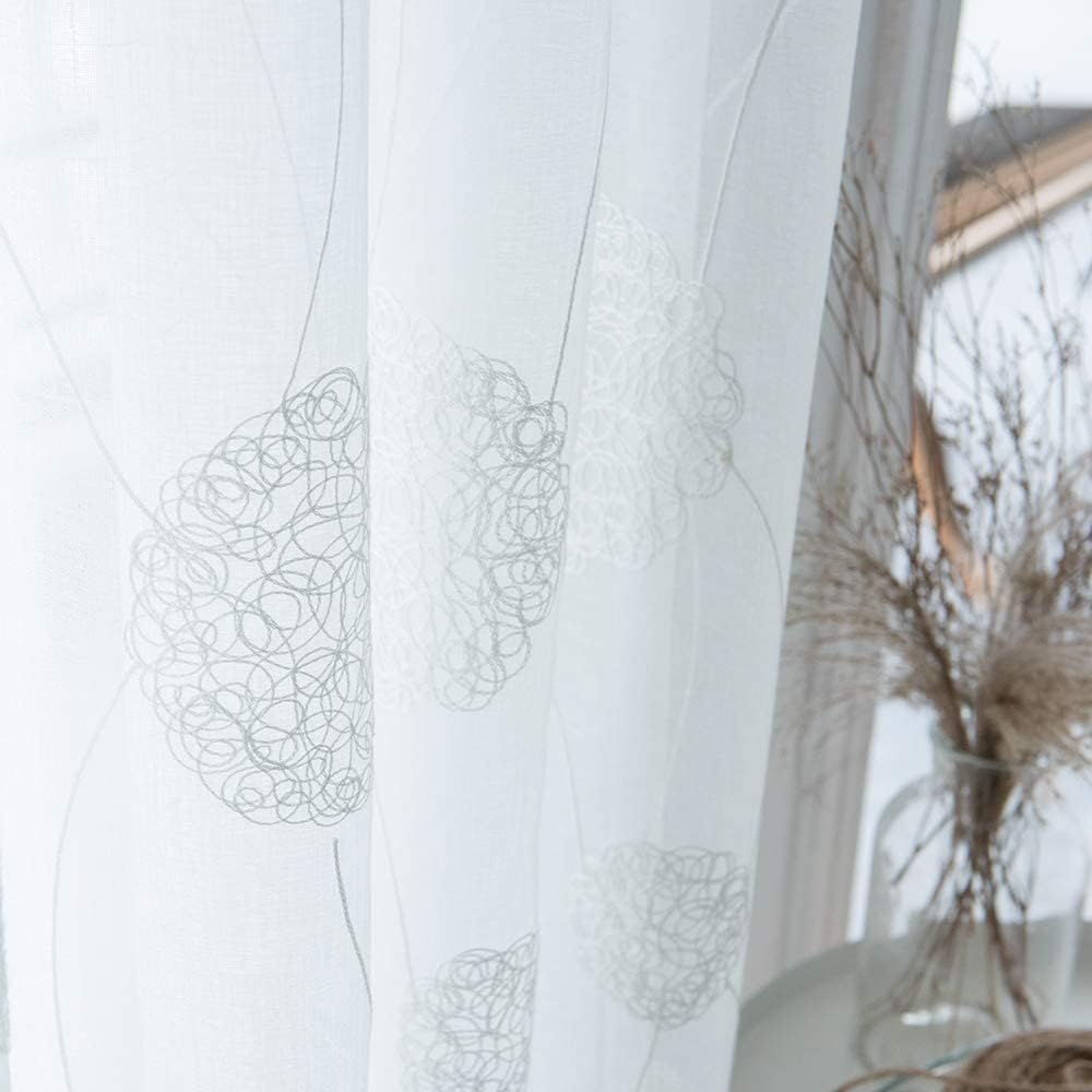 MRTREES Vual Perdeler Yarı Saydam Perde Kısa Çiçek Nakışlı Modern Ev Tarzı Şeffaf Perdeler Beyaz 225 x 140 cm (Y x G) Oturma Odası Yatak Odası Çocuk Odası için 2'li Set