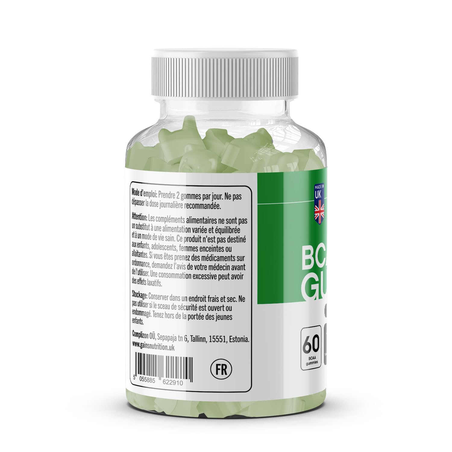GN BCAA Gummies | 60 Gommes Acides Amines BCAA - 1000 mg Acide Aminé ramifié par portion - Complément L-Leucine L-Isoleucine L-Valine | Saveur pomme | Sans OGM Convient aux Végétaliens et Végétariens
