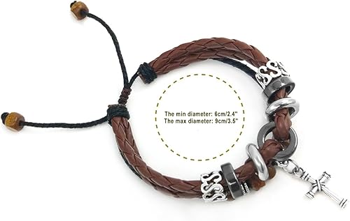 Miniatura 3 de Suyi brazalete ajustable con varias capas de cuero tejido trenzado con cruz Pulsera tipo esclava