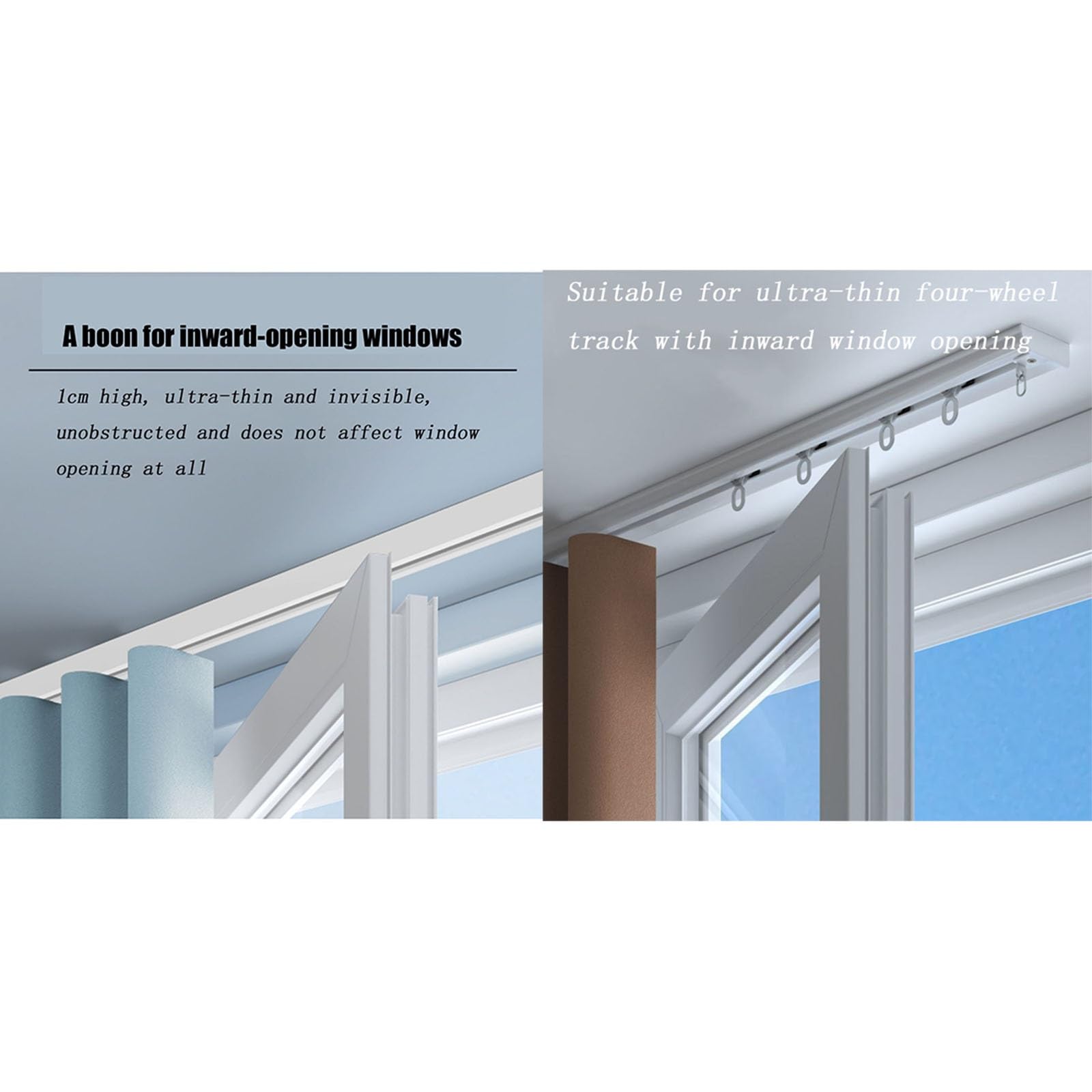Rail de rideau en alliage d'aluminium ultra-mince, monté sur le dessus avec perforations, conception ultra-mince, adapté aux baies vitrées et aux salles de bains(210cm)