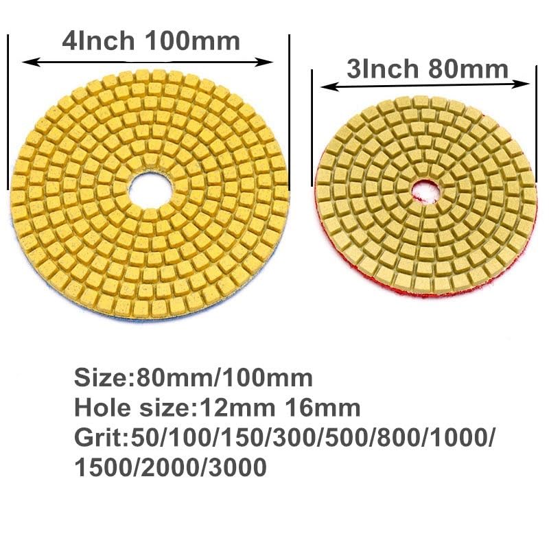 Set 12 Dischi Diamantati Per Lucidatura 100mm - Grana 50-3000 Per Granito, Marmo, Cemento E Ceramica