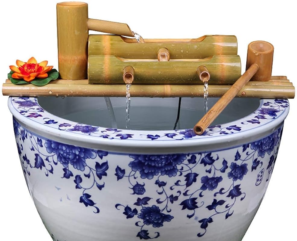 Water Fountain Bamboo Fountain Decor, Water Spout with Pump, Garden Decoration, Waterfall, Outdoor Japanese Garden Feature,50Cm Decoration(