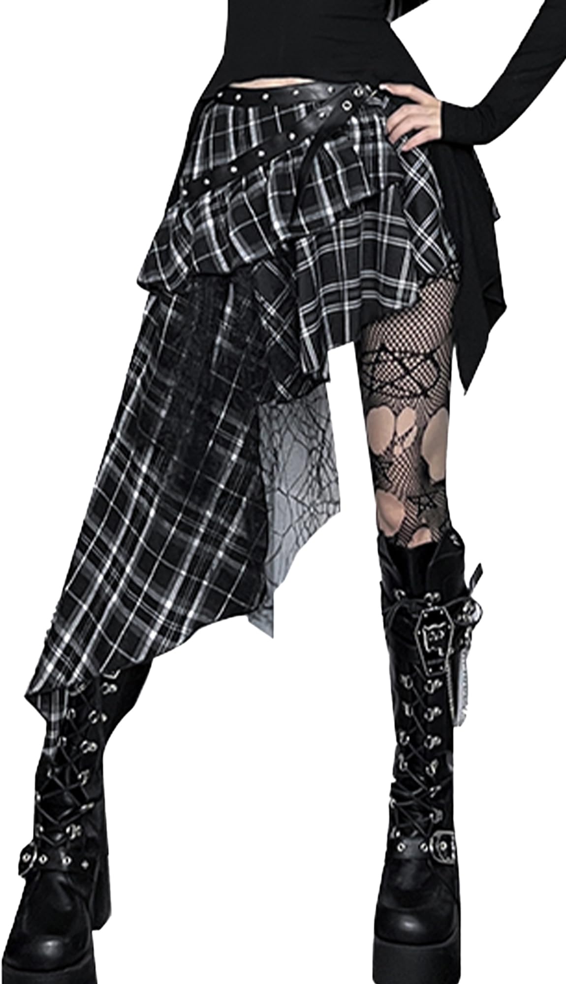 Falda corta y larga a cuadros para mujer, niña, falda escocesa, cintura alta, gótico, faldas acampanadas, Harajuku skater Tenis Kilt Mini faldas colegiala Básica Vintage S-L