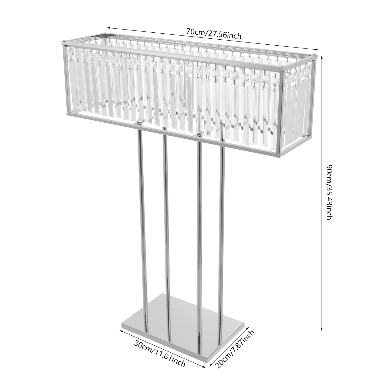 Support à fleurs 70 cm - Fer et cristal - Pour anniversaire, fête et hall d'hôtel | Décoration de mariage - Charge maximale de 5 kg - Argent - Centre de table élégant ou marque-page autoportant