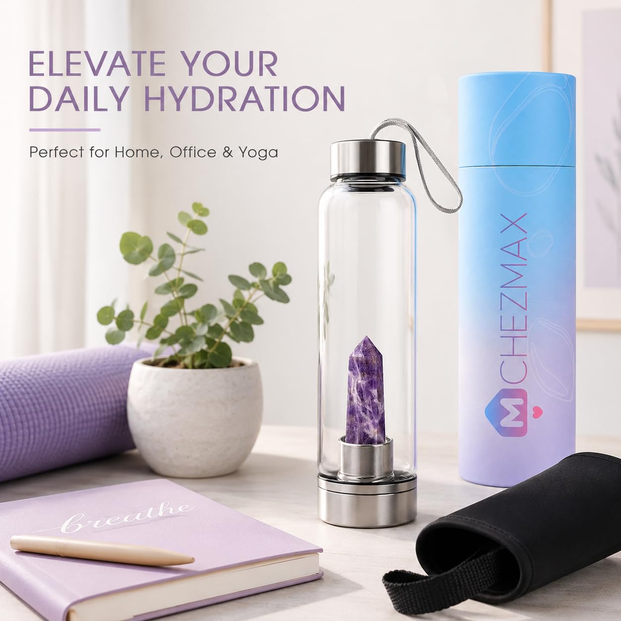 Amazon.com: ChezMax Crystal Glass Water Bottle, Glass Water