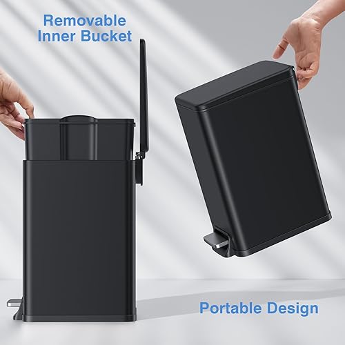 Miniatura 9 de Cubo de basura pequeño para baño con tapa de cierre suave, cubo de basura de acero inoxidable con cubo interior extraíble, cubo de basura Peadl de 5