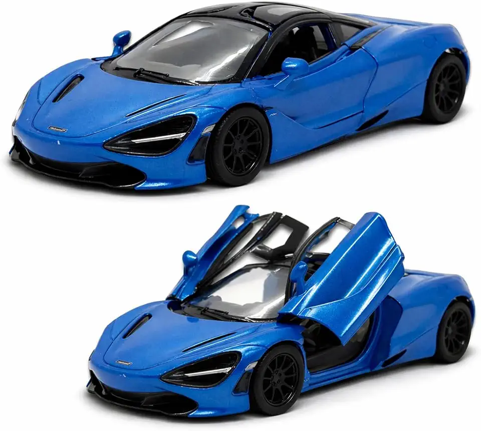 Miniatura de carro McLaren 720S em metal, 12 CM, 1/36, abertura de portas laterais, rodinhas de borracha com fricção, Carrinho de ferro Kinsmart (Azul)