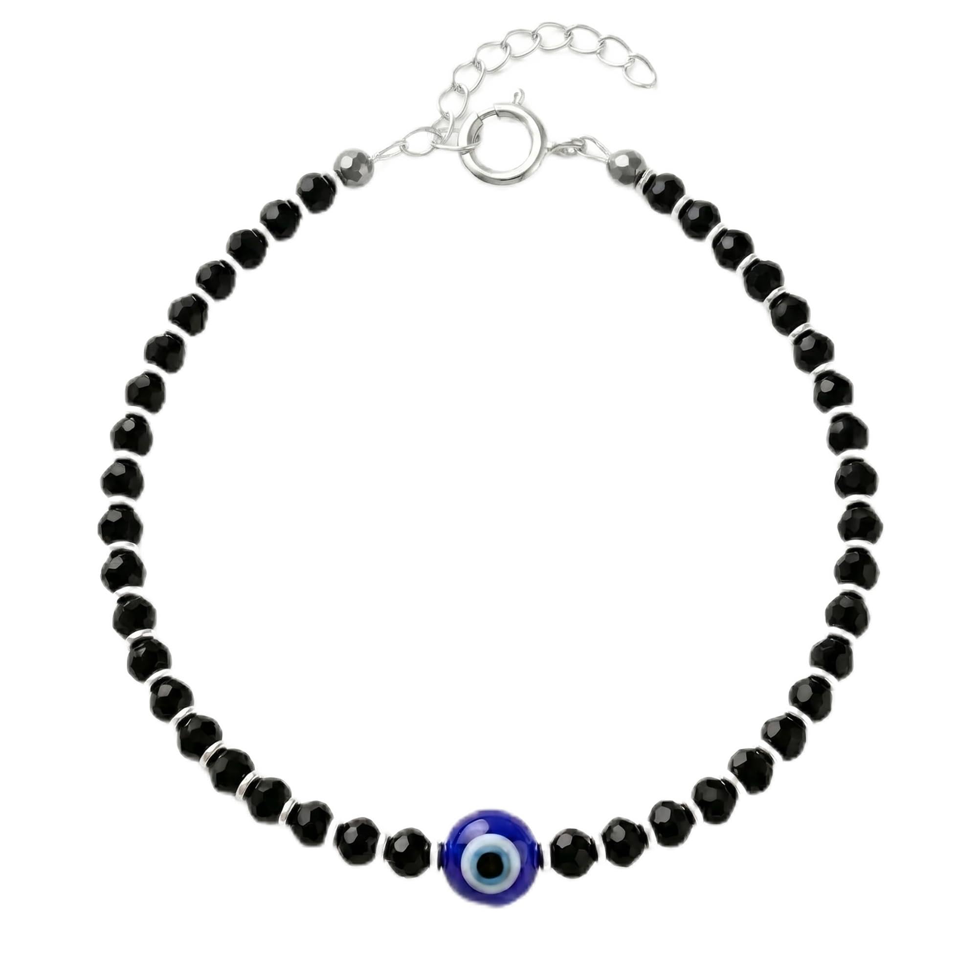 925siller Nazariya Anklet, Single | Pure 925 Sterling Silver Evil Eye Anklet with Black Crystal & Silver Beads for Women & Girls | Comfortable & Adjustable for Every Day Wear-picture-19