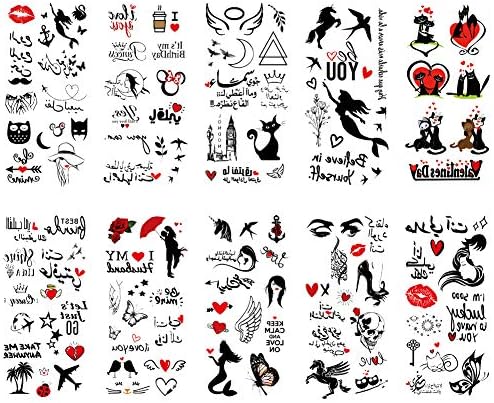 TAFLY Small Sexy Lips Leaf Black Cartoon Temporary Tattoo Cute Star Tattoo Sticker Love Women Body Finger Art Waterproof Tatoo 10 Sheets