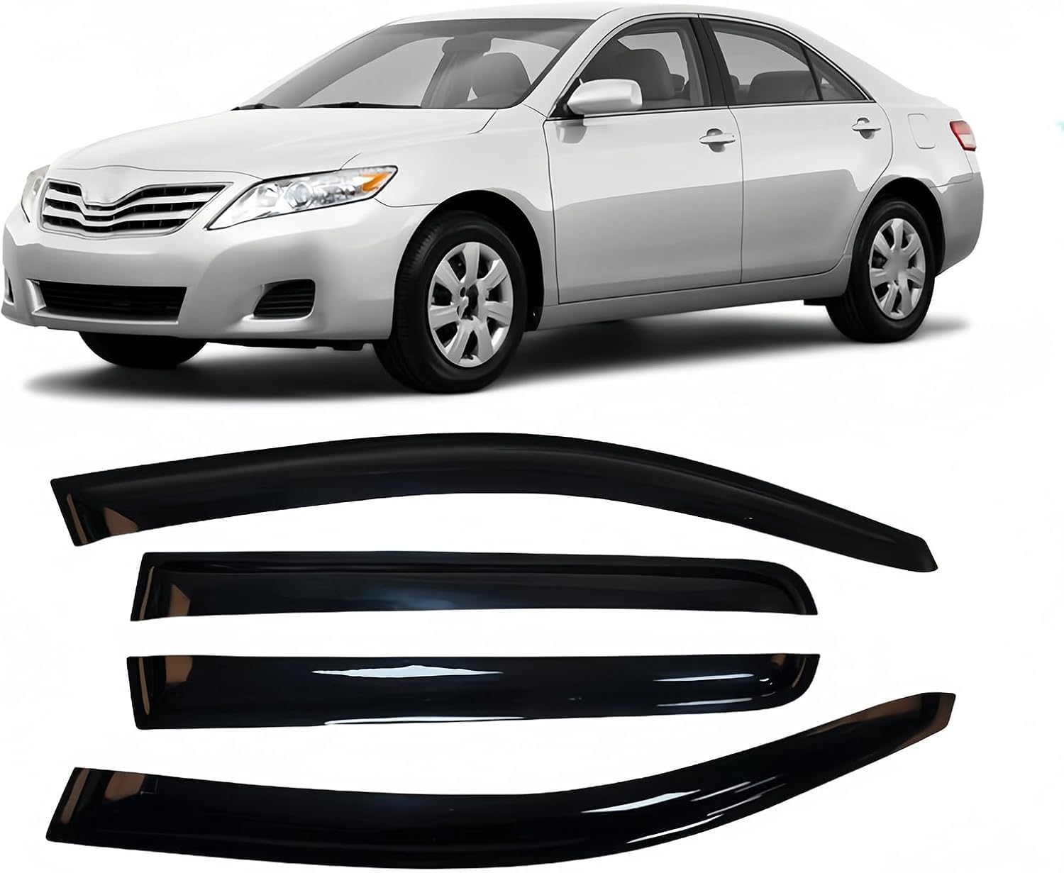 Liufangfc Normal Wind Deflectors For Toyota Camry Sedan 2007-2011 – 4Pc Tape-On Smoked Visors, Weatherproof, Anti-Salt/Snow, Low-Noise
