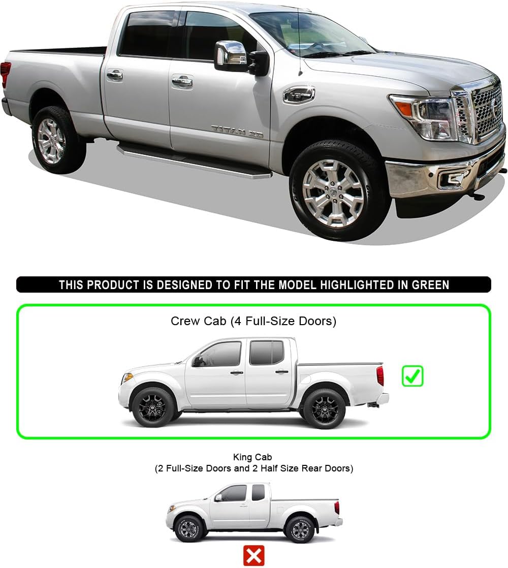 HD Ridez Flat Style Running Board 6" Polished Compatible with Nissan Frontier 2005-2026 Crew Cab (Side Steps Side Bars)