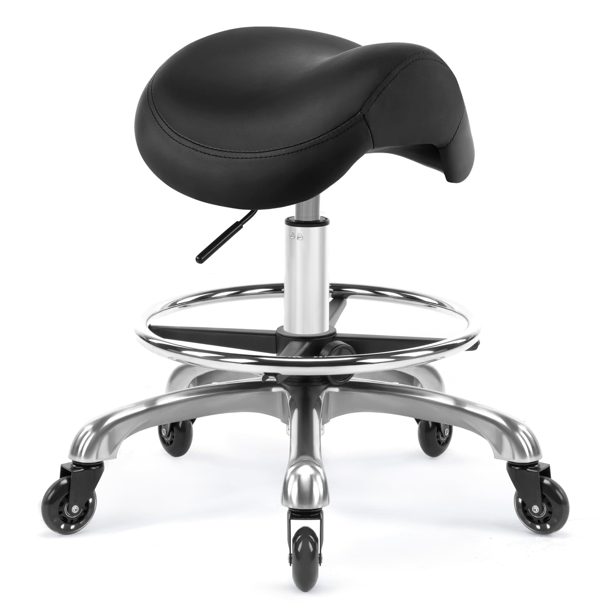 Ergonomic Saddle Stool Adjustable Pneumatic Swivel Rolling Saddle Seat Stool with Wheels for Medical Hygienic SPA Massage Salon Home and Office 506 Haku (Black)