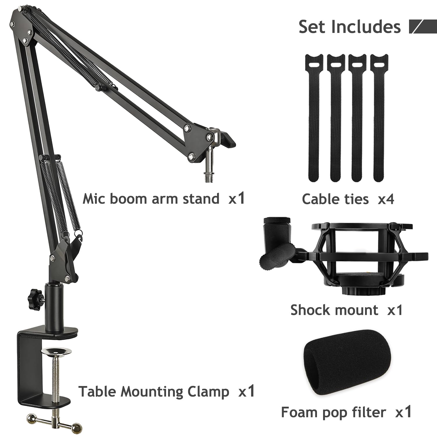 AT2020 - Brazo de micrófono ajustable, soporte de brazo de micrófono con soporte de choque, protector de espuma y bridas para AT2020 AT2020USB AT2020USB+ AT2035 Mic