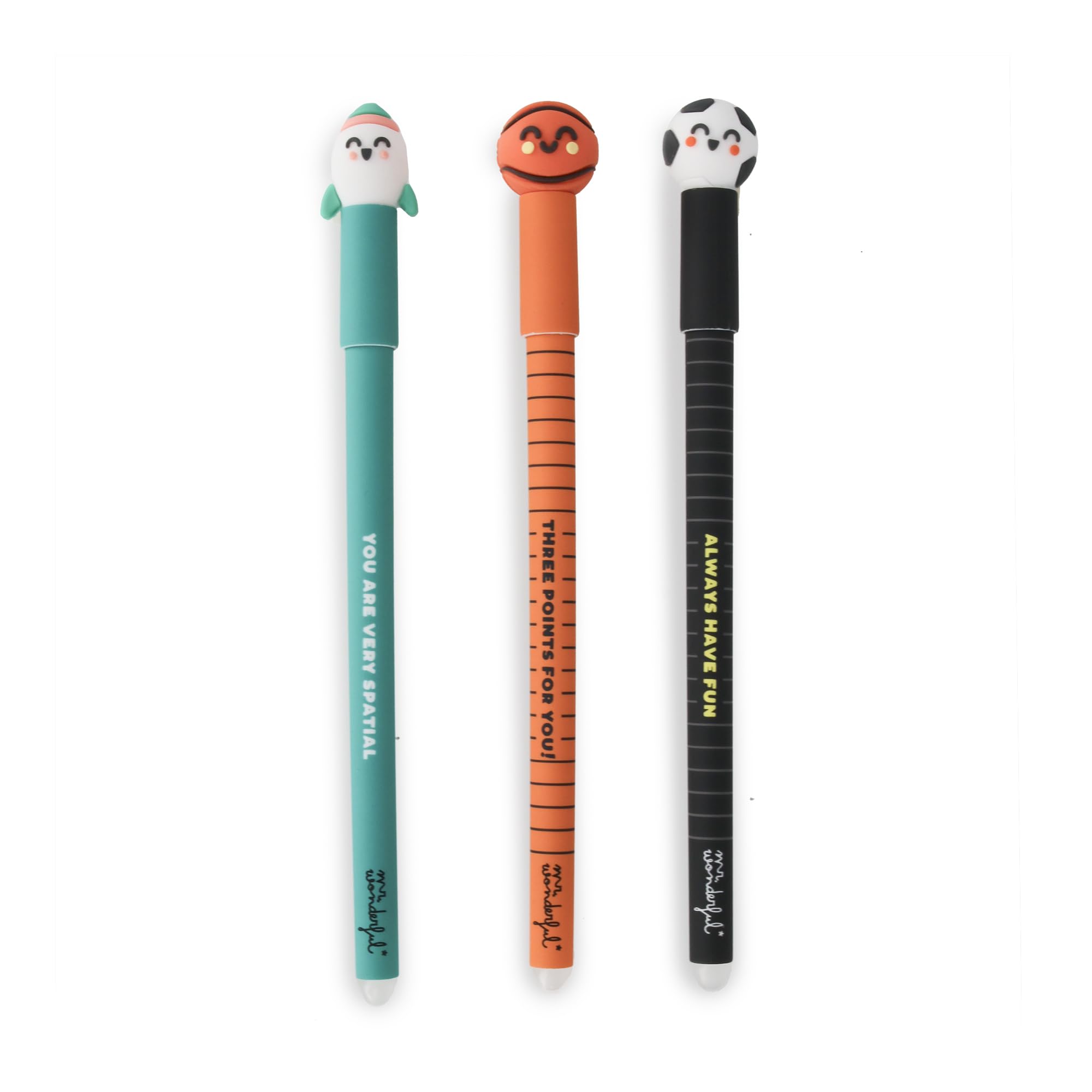 Mr. Wonderful - Set of 3 Bo-Bo Erasable Pens - Basketball, Football and Rocket