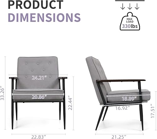 Miniatura 3 de Walmokid Silla de ocio con reposabrazos de madera maciza y marco de hierro silla de recepción ejecutiva silla de acentos para sala de estar