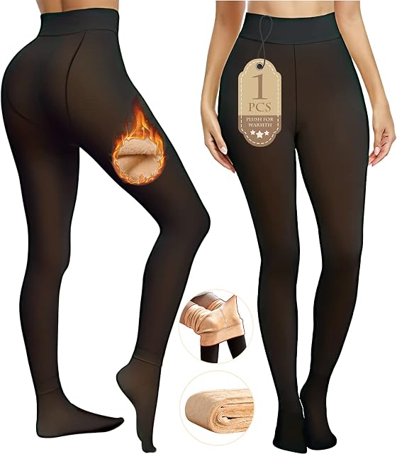 YOGINGO 1 pair Women Sheer Warm Pantyhose Fake Translucent Fleece Winter Tights Women Warm Fleece Lined Sheer Thick Tights 220g 6-18