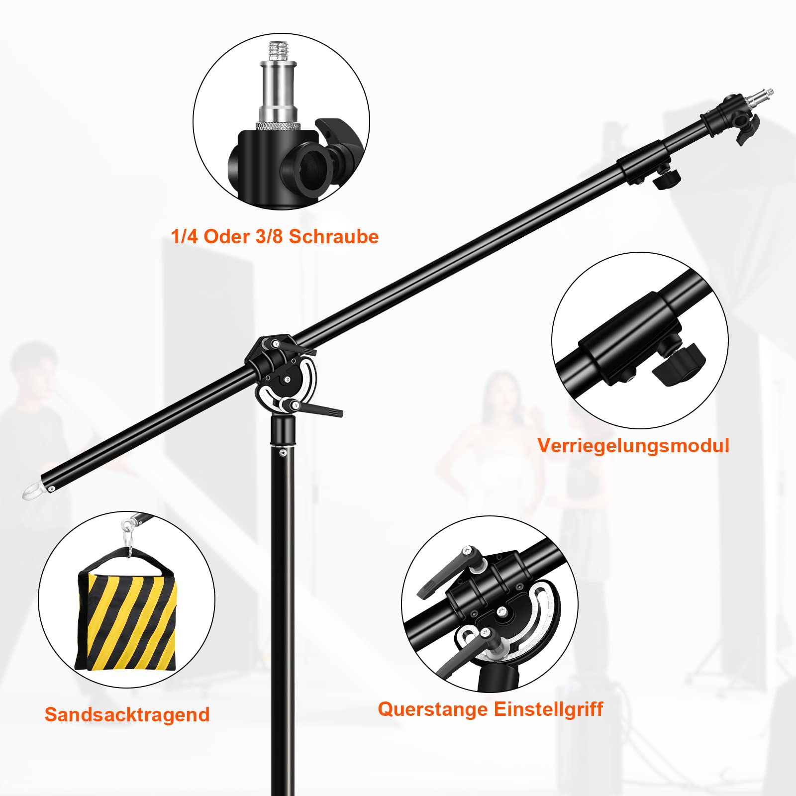 Estensione Metallica Braccio Estensione Per Stativo C - Regolabile 110-250cm, Acciaio Inox, Con Sacchetto Sabbia Giraffa Boom Stand