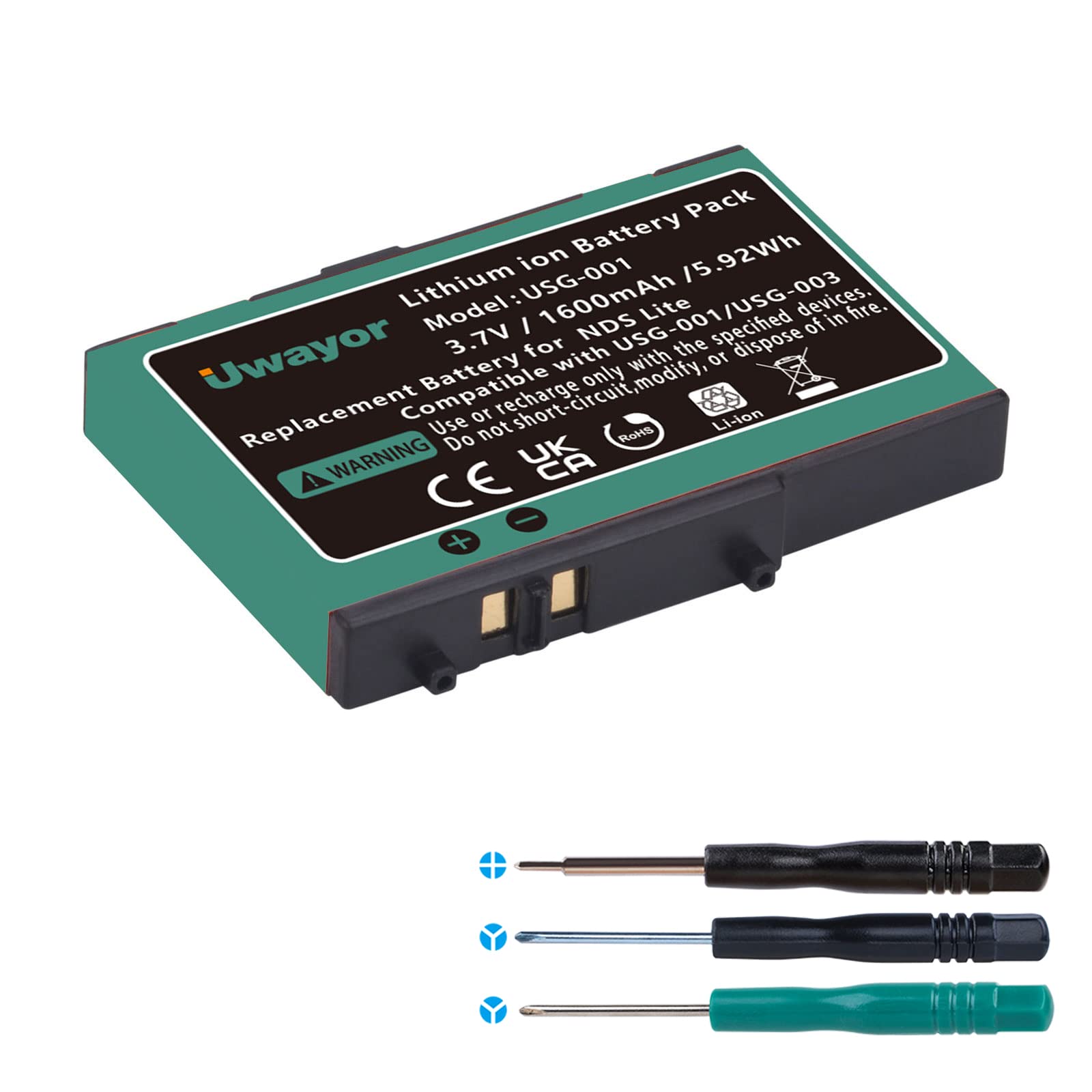 DS Lite - Batería recargable de iones de litio para consola de juegos Nintendo DS Lite (1600 mAh, los colores nuevos y antiguos se envían al azar)
