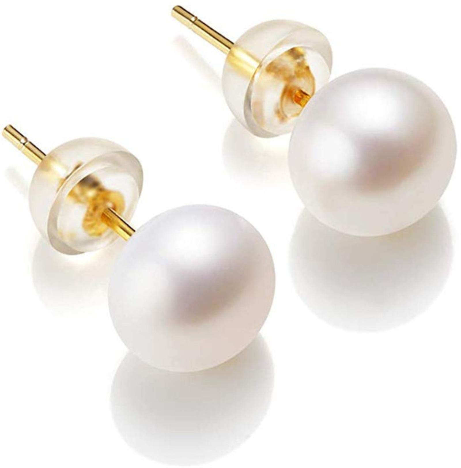AQUALITYS White 6-11mm 100% Cultured Freshwater Pearl Stud Earrings for Women,Sterling Silver Women Earrings-white pearl,10-11mm