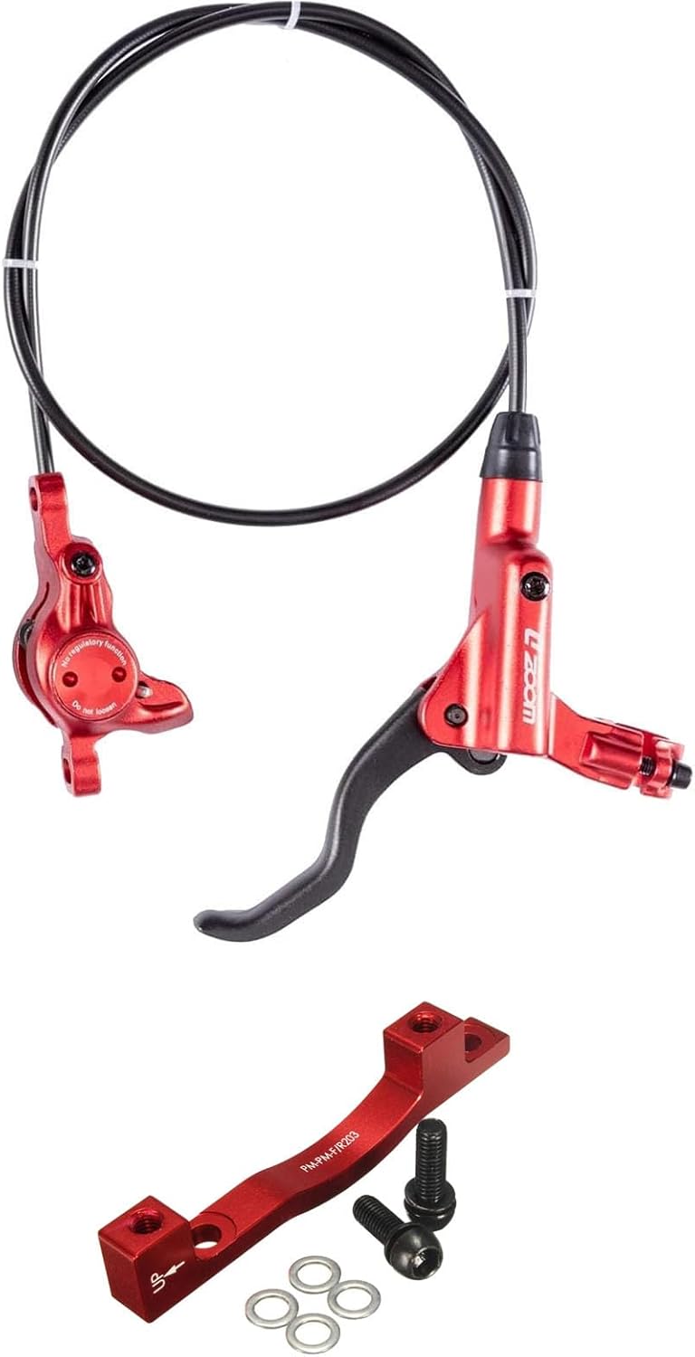 BUCKLOS MTB Hydraulic Disc Brakes Red Mountain Bike Left Front 800mm Hydraulic Brake and PM Front Rear 203mm Disc Brake Caliper Mount Adapter Gear Parts Accessories