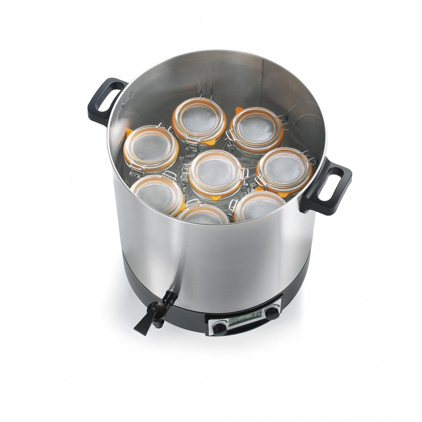 Stérilisateur De Bocaux Électrique Cuve Inox Avec Écran Lcd Robinet Et Minuteur 31l 2000w - STERI PRO INOX XL LCD
