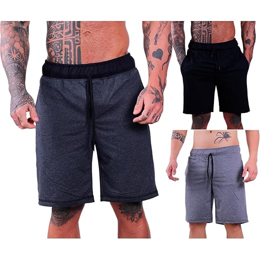 Kit 3 Bermudas Moletom Masculinas MXD Conceito Cores Básicas Casuais Treinos Musculação Academia