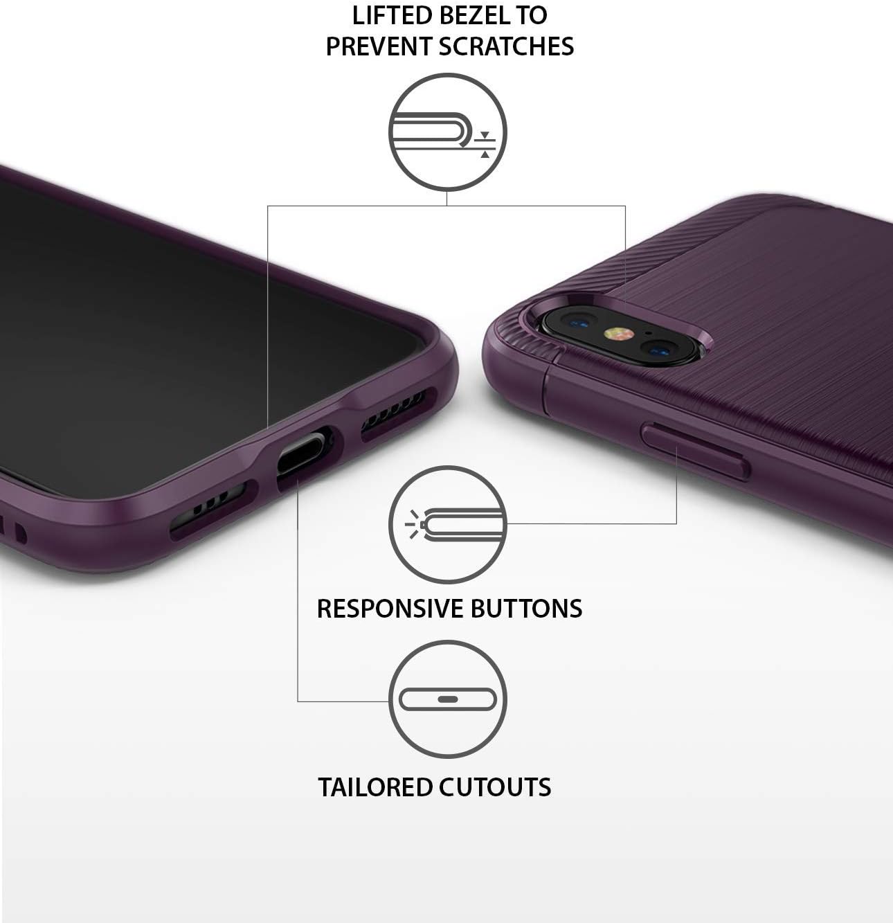 Ringke Onyx Compatible with iPhone Xs Case, Compatible with iPhone X Case (2018), Bendable Resilient TPU Brushed Metal Design Optimized Smartphone Protection Cover - Lilac Purple