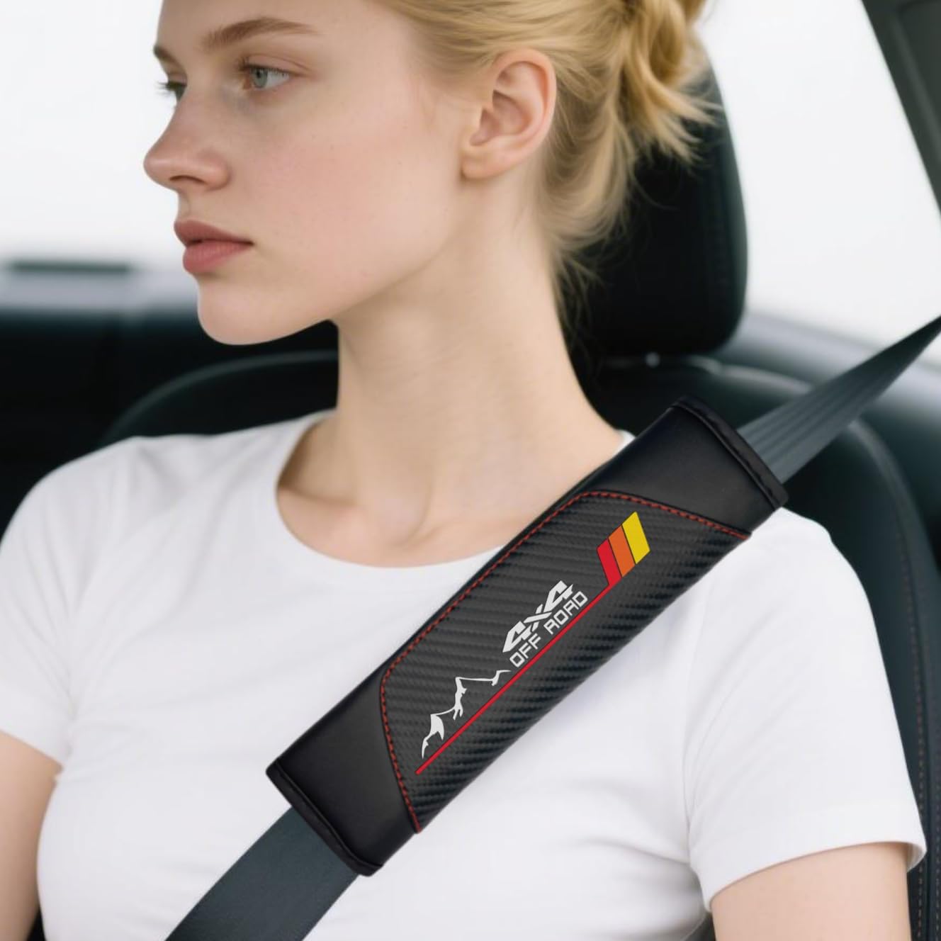 2Pcs Carbon Fiber Leather Seat Belt Cushions Shoulder Pad Soft for Toyota Tacoma 4Runner Tundra Rav4 Highlander TRD car Accessories,Car Seat Belt Pads Safety Belt Cover Pad (4X4)