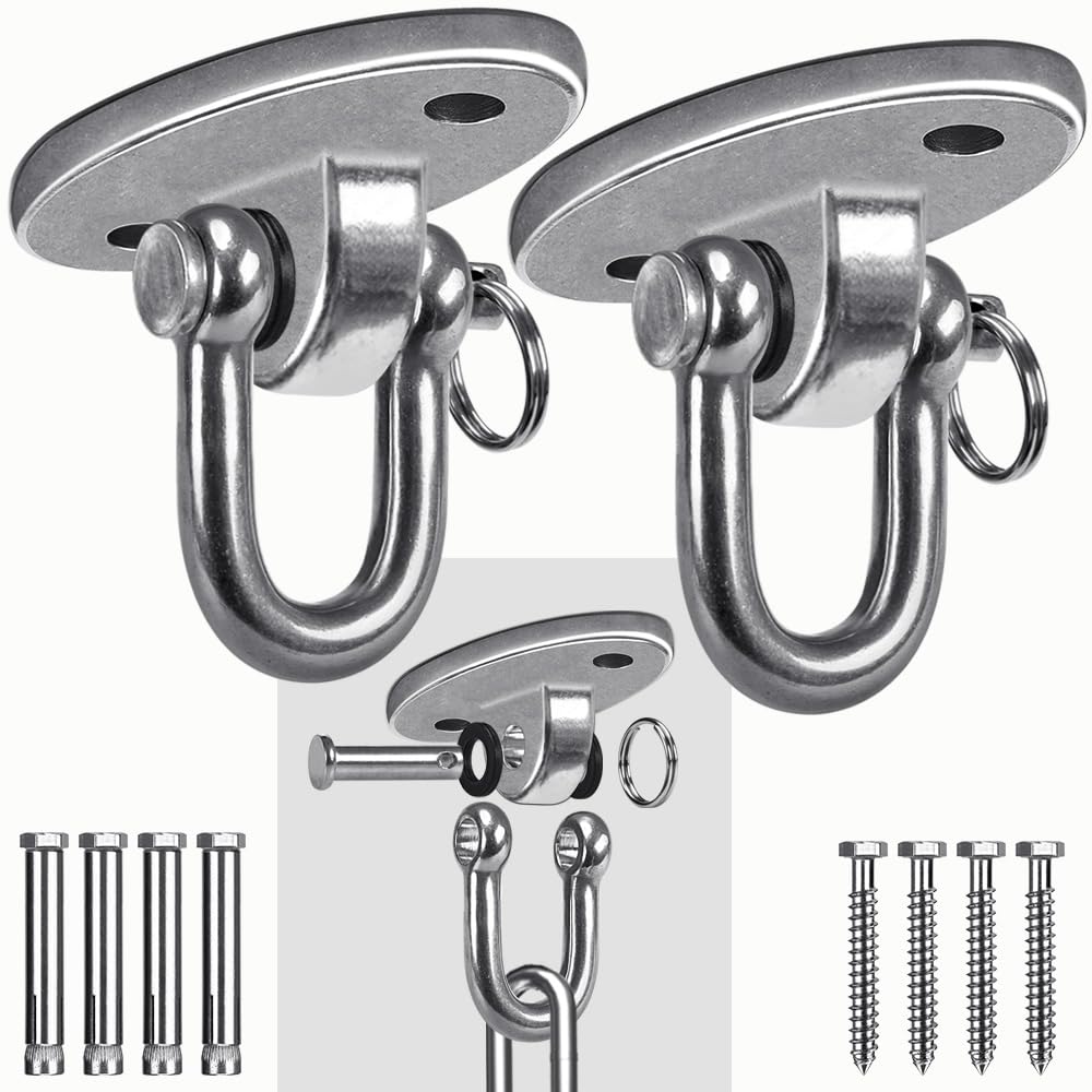 SELEWARE 2 Pieces 2000 lb Capacity Stainless Steel 180° Swing Hangers, Heavy Duty Swing Hooks for Concrete Ceiling Wooden, Hanging Hardware for Por Porch Playground Hammock Gym Swing Sets