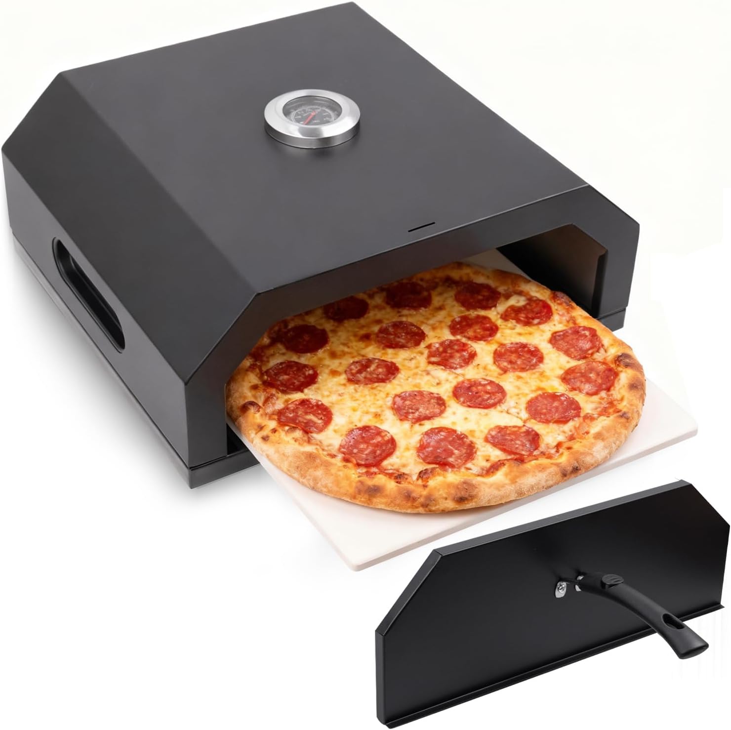 Black pizza oven for grill - pizza grill with stone, Grill top pizza oven suitable for outdoor Charcoal grill top