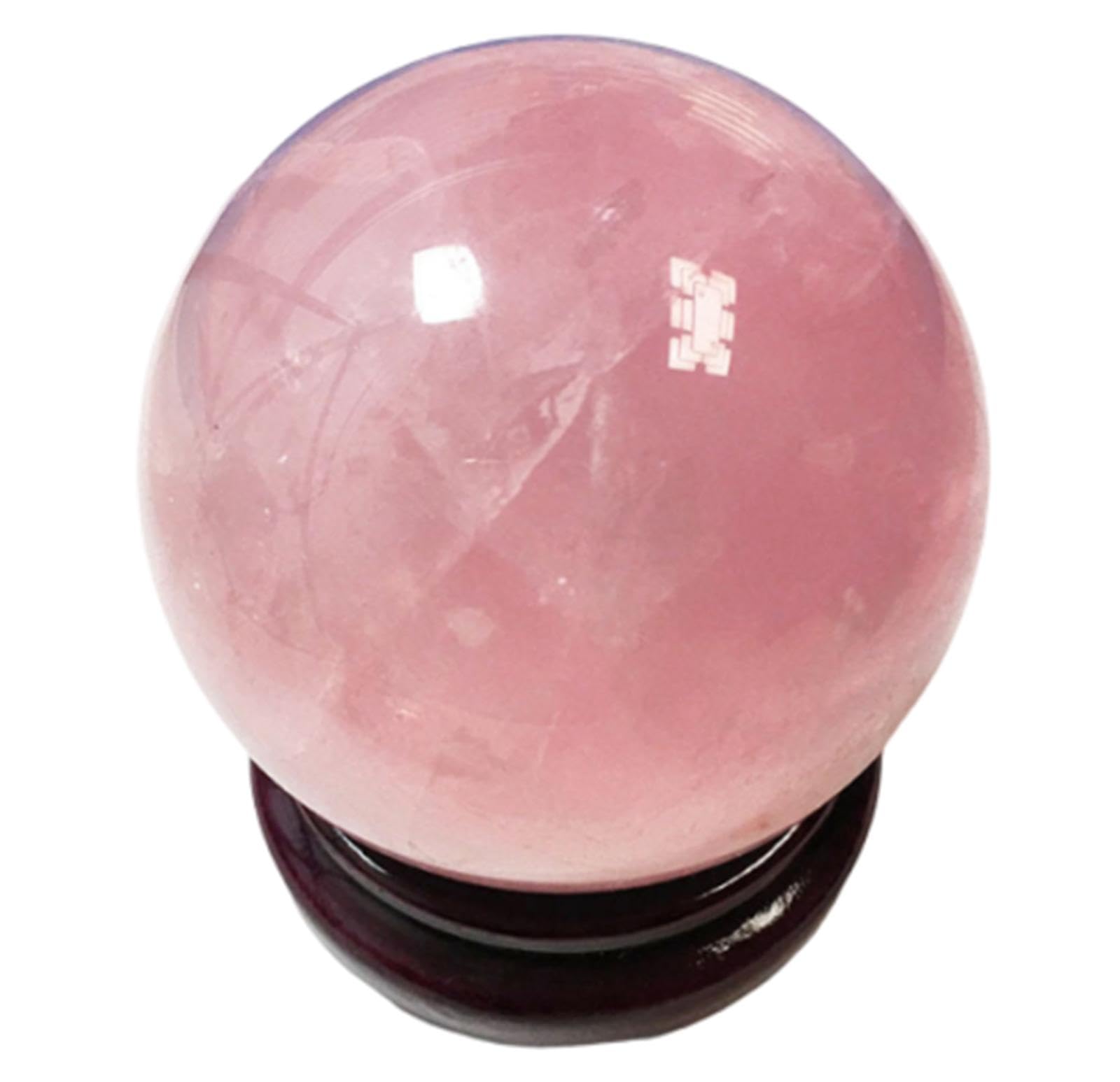 LHAOEEEYG Crystal Ball Decorative Balls Rose Quartz Gemstone Sphere with Wood Stand for Witchcraft and Ornament,14cm