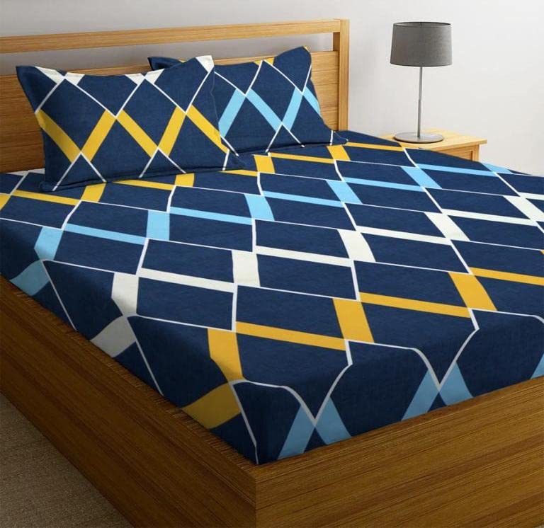 Image of Jashan Double bedsheet with Elastic Fitted | King Size bedsheet with 2 Pillow Covers | Elastic bedsheet 72 inch x 78 inch inches