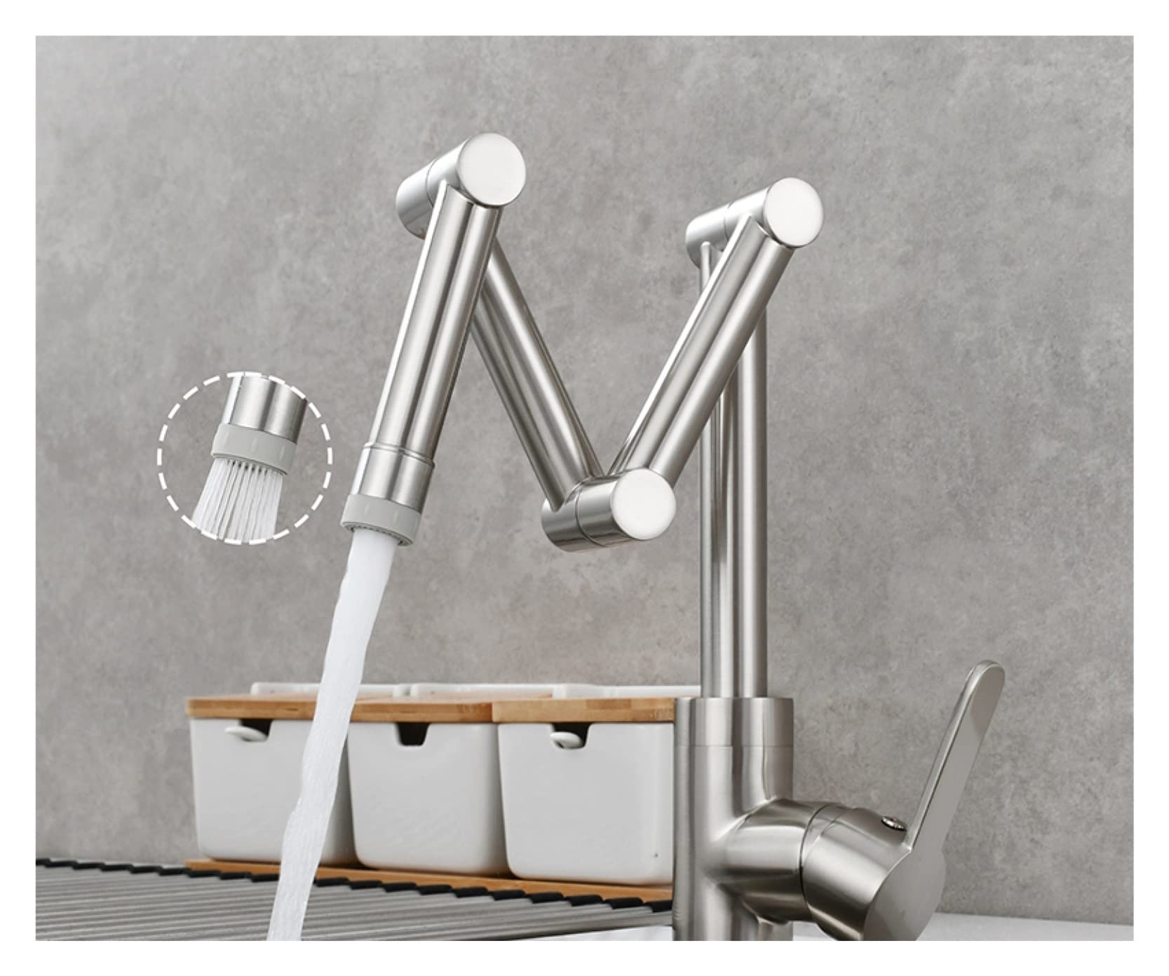 Brass Pot Filler Faucet Deck Mounted Three-Section Extension Folding Kitchen Faucet Triple Joint Swing Arm for Hot and Cold Swing Arm(2 Function Nickel)