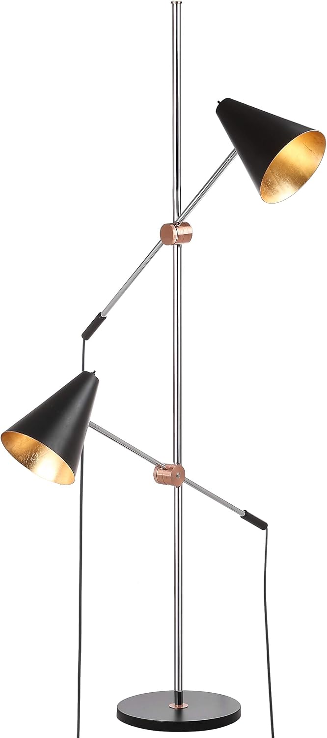 SAFAVIEH Lighting Collection Reed Modern Contemporary Scandinavian Retro Chrome/ Black 71-inch 2-light Living Room Bedroom Home Office Standing Tree Floor Lamp (LED Bulbs Included)