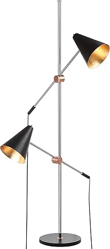 Miniatura 5 de SAFAVIEH Lighting Collection Reed - Lámpara de pie moderna y contemporánea escandinava, retro, cromado/blanco, de 71 pulgadas, 2 luces, sala de