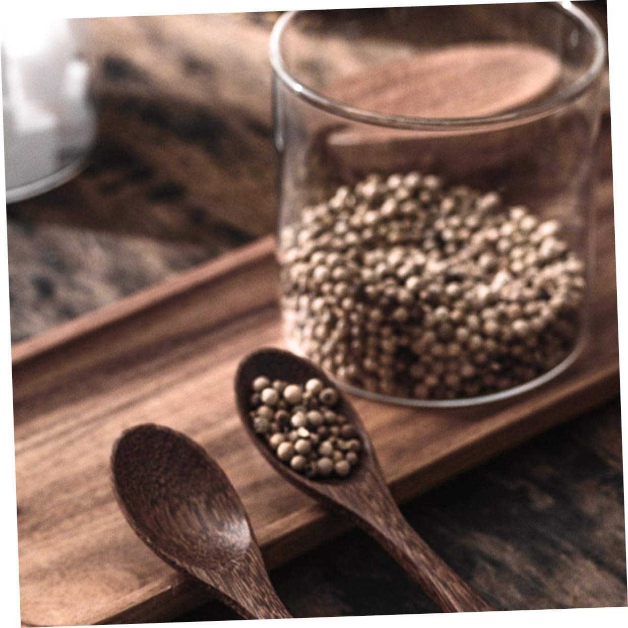 Gewürzgläser mit Holzdeckel und Löffel Kleines Glas Vorratsglas für Gewürze und Lebensmittelaufbewahrung Leicht zu Reinigen für Küche und Kochen