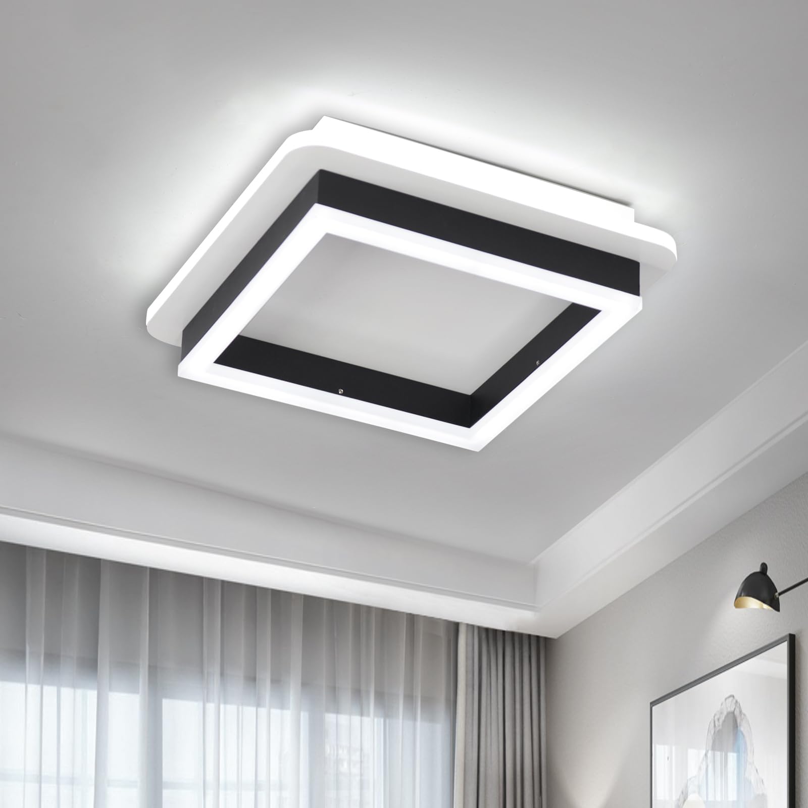 LED Flush Mount Ceiling Light Fixtures,5500K Cold White Black Hallway Light Fixtures Acrylic Square Ceiling Lamp for Living Room Kitchen Laundry Bedroom Bathroom Ceiling Lights