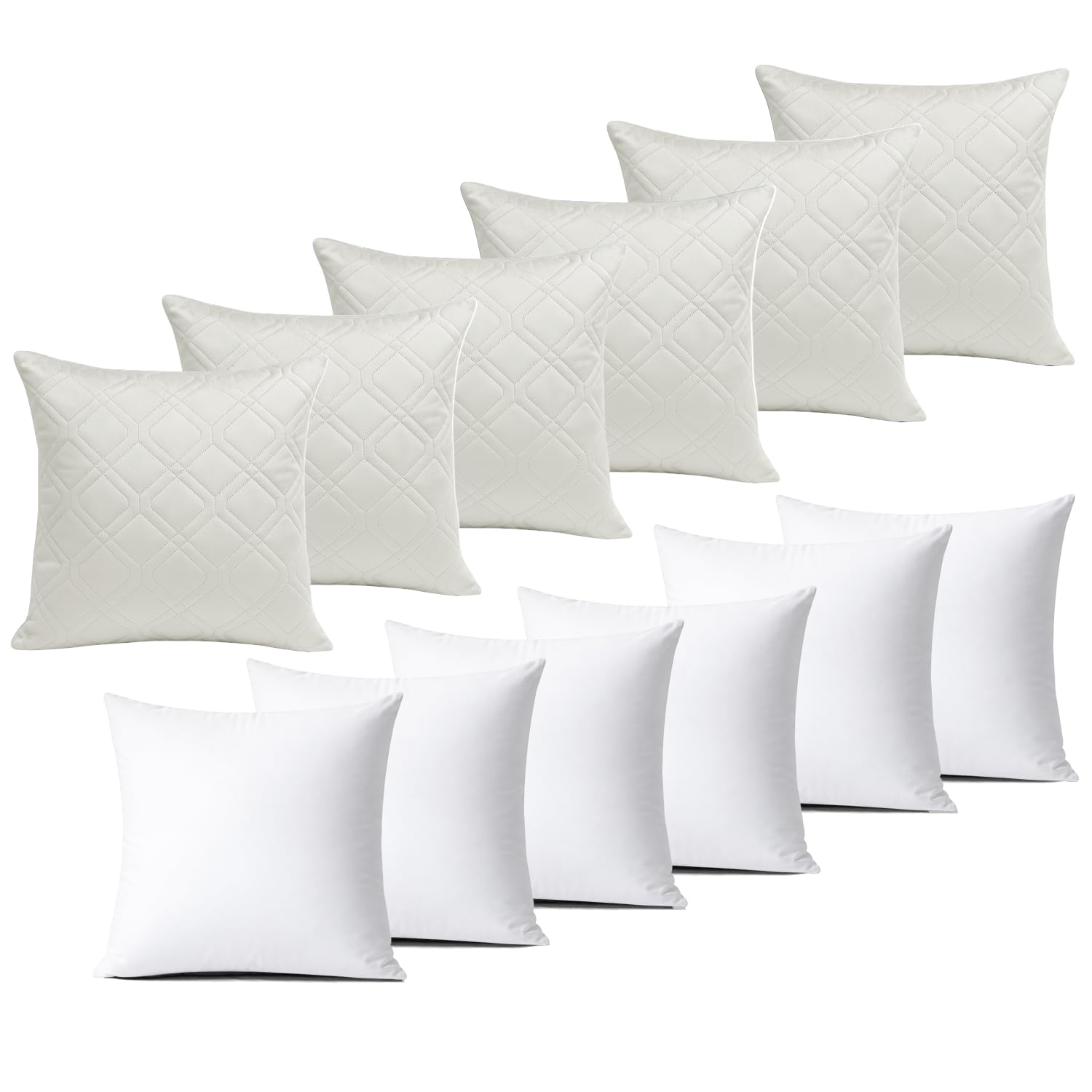 BedLooms Cushions with Covers Included 45x45 cm White Pack of 6 (6-Cushion Covers + 6-Cushion Inners) Ultrasonic Diamond Velvet Square Throw Pillow Cases with Invisible Zipper for Sofa Bedroom