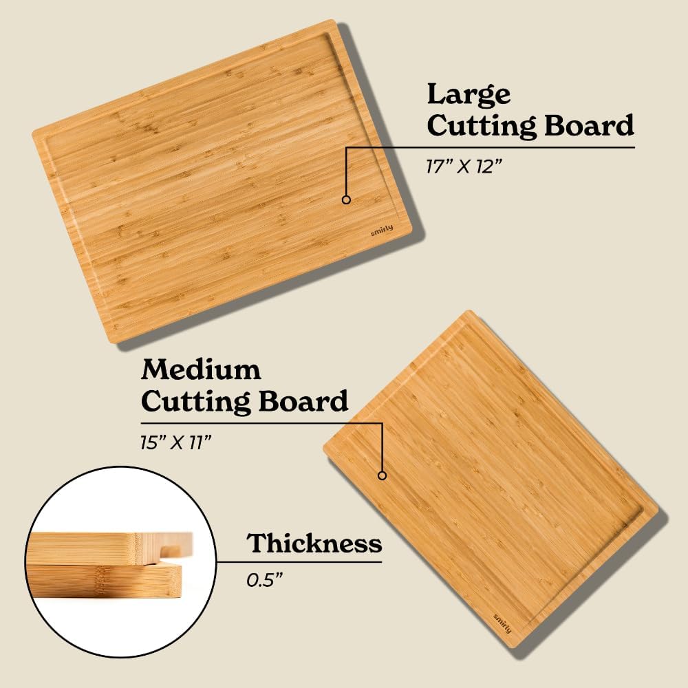 SMIRLY High Deansity Bamboo Cutting Board Set of 2