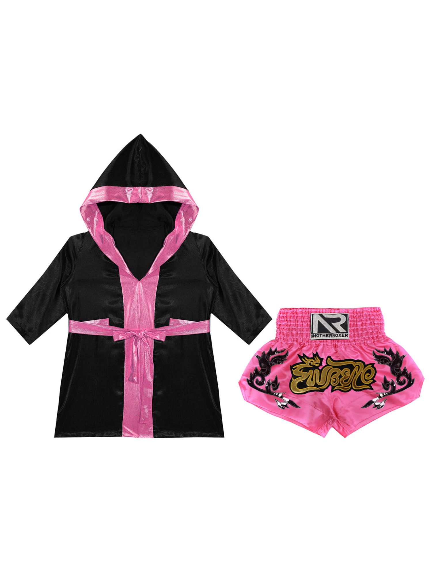 ranrann Enfant Garçon Ensemble Tenue Boxe Peignoir à Capuche et Short Boxe Muay Thai Kickboxing MMA