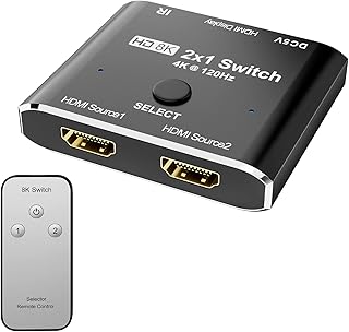 CABLEDECONN HDMI 2.1 8K Switch with Remote Control Directional 2in 1out 8K@60Hz 4K@120Hz Converter High Speed 48Gbps Compatible with Xbox PS5 Projectors Monitors