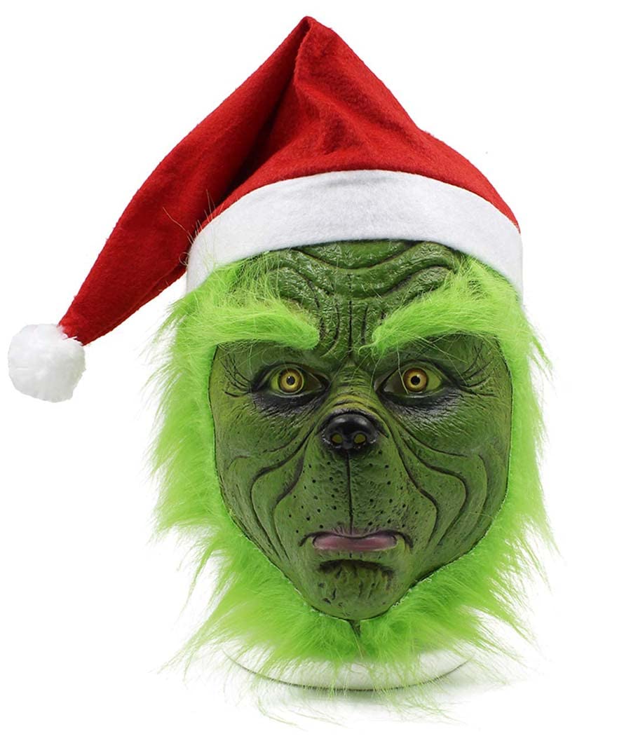 SHIFANQI Green Monster Mask,Santa Hat Christmas Mask Green Face Mask, Costume Props Cosplay Scary Head Mask for Adults