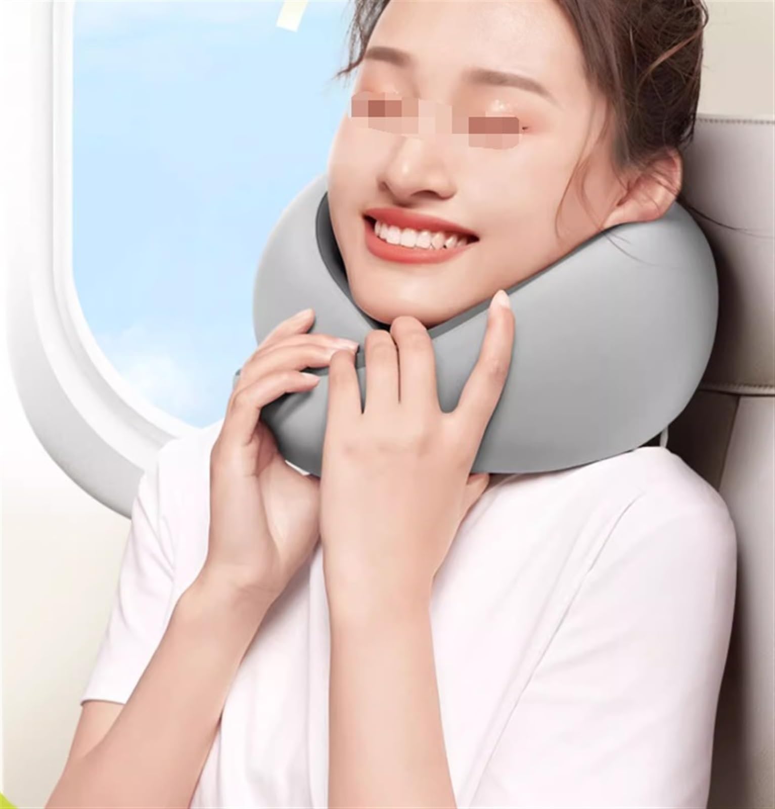Nackenkissen Reisekissen Memory Foam Reisekissen mit Aufbewahrungstasche Baumwolle Reise Nackenkissen Flugzeugkissen Nackenkissen Flugzeug(Black-red)