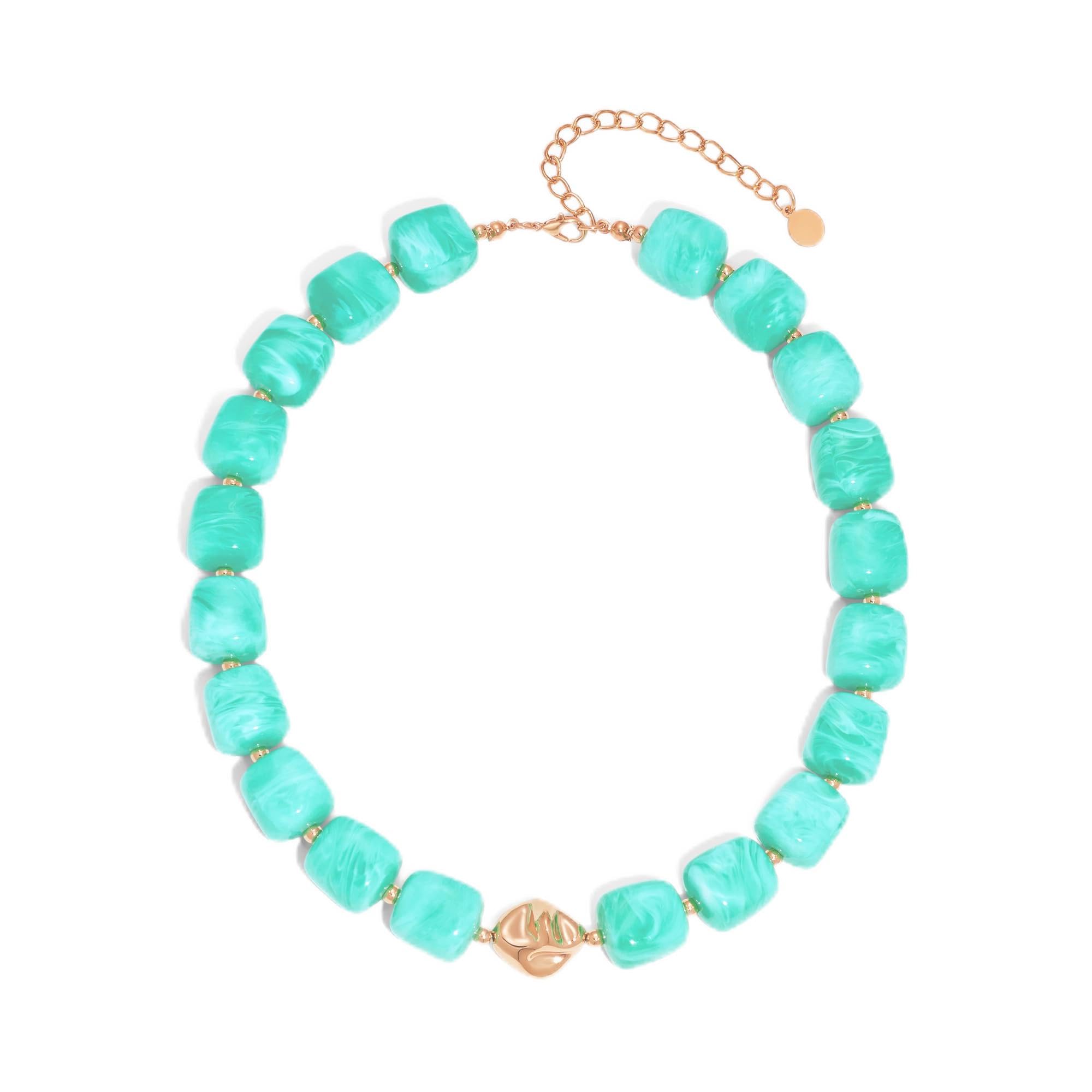 Colorful Chunky Necklaces for Women Multicolored Large Square Acrylic Beads Necklace Trendy Bold Statement Beaded Necklace Summer Vacation Choker Jewelry — view 18