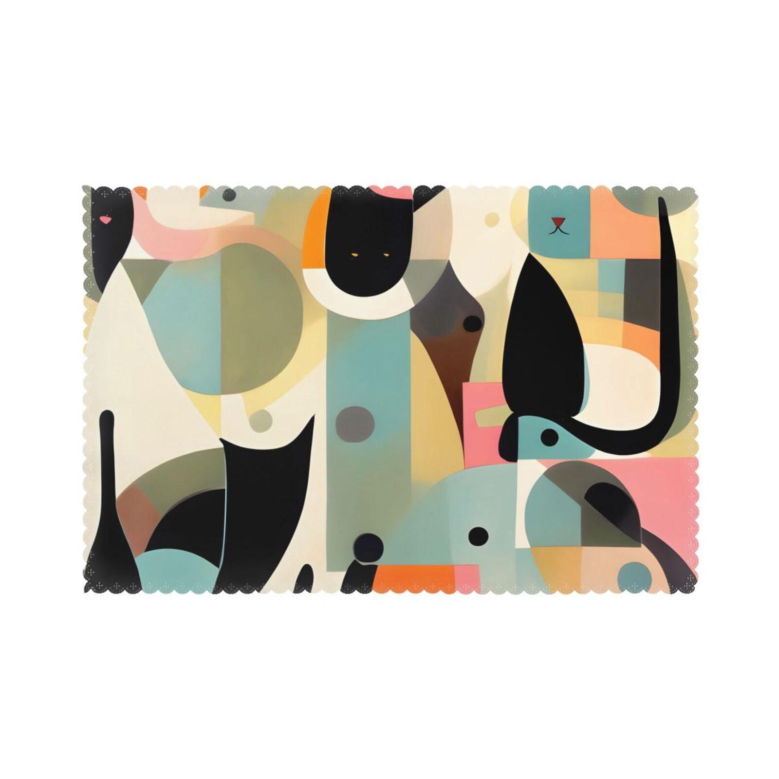 Mid-Century Modern Art Cat Placemat set of 6, oil-proof and insulated dining table placemats, washable and wipeable.