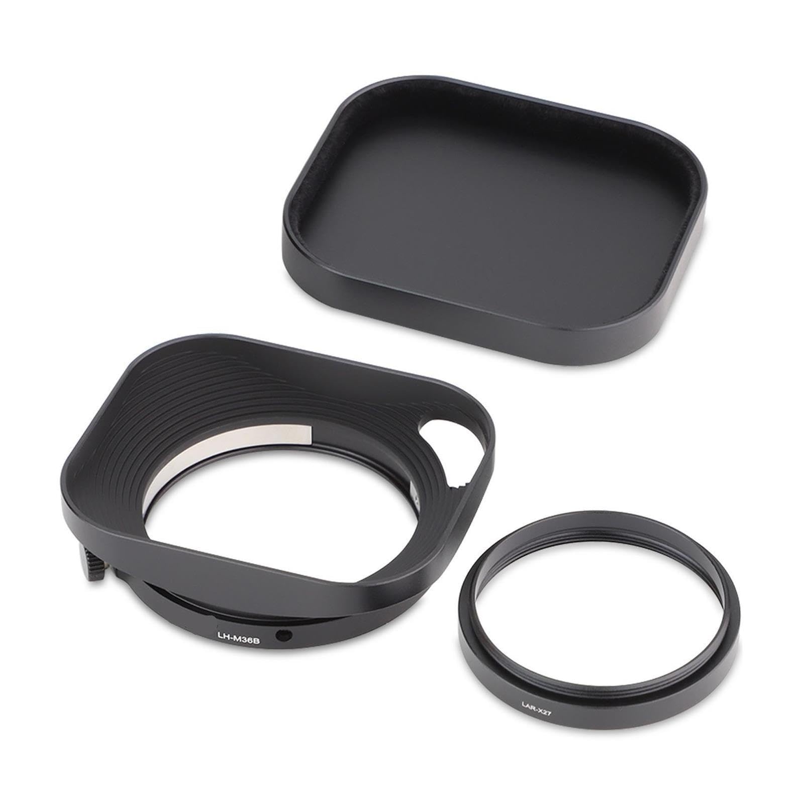 Pare-Soleil carré en métal 39mm, Compatible avec Fujifilm XF23mm F2.8 R WR,XF27mm F2.8 R WR I/II, avec Capuchon métallique sur X-E5(Black Hollow Out)
