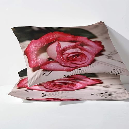 Miniatura 9 de zcsm Juego de sábanas de color rosa tamaño Queen sábanas románticas florales rosas microfibra suave bolsillo profundo y sábanas y fundas de almohada