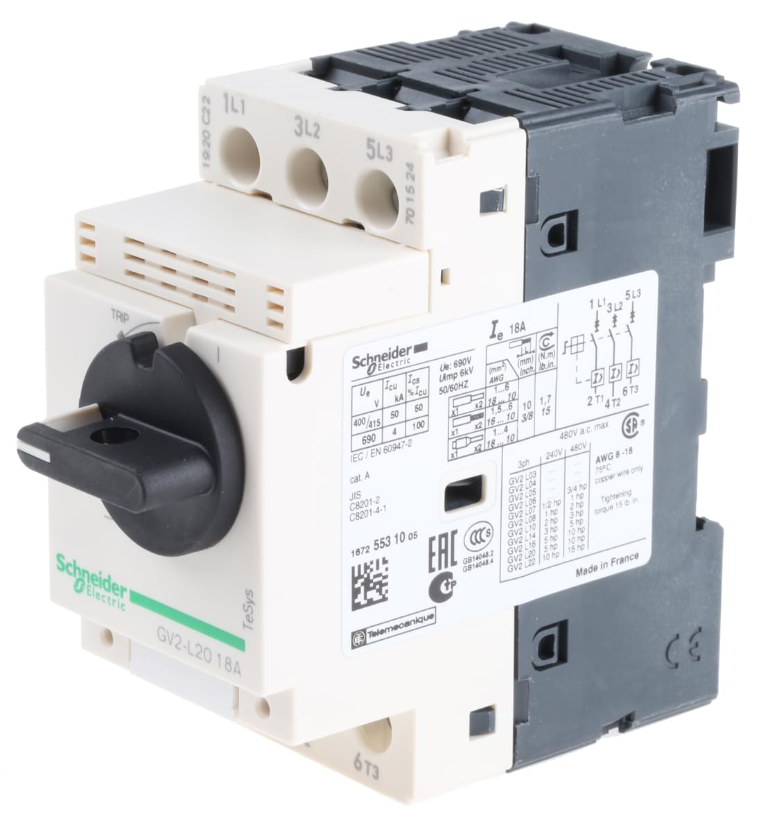 Disyuntor Magnético 18 A Schneider Electric GV2L20 para Motores Eléctricos