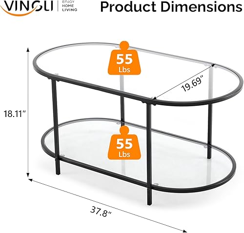 Miniatura 129 de VINGLI Mesa de centro de cristal, mesa de centro redonda de 30 pulgadas, mesas de centro negras para sala de estar, mesa auxiliar de vidrio Negro